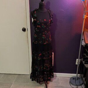 Express Size 6 Floral/Black Mesh Tiered Maxi Dress NWOT
